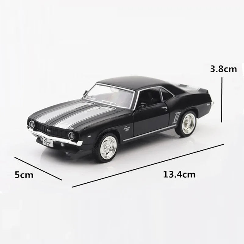 1:36 Chevrolet USA 1969 Camaro SS Vintage Matte Black Diecast Metal